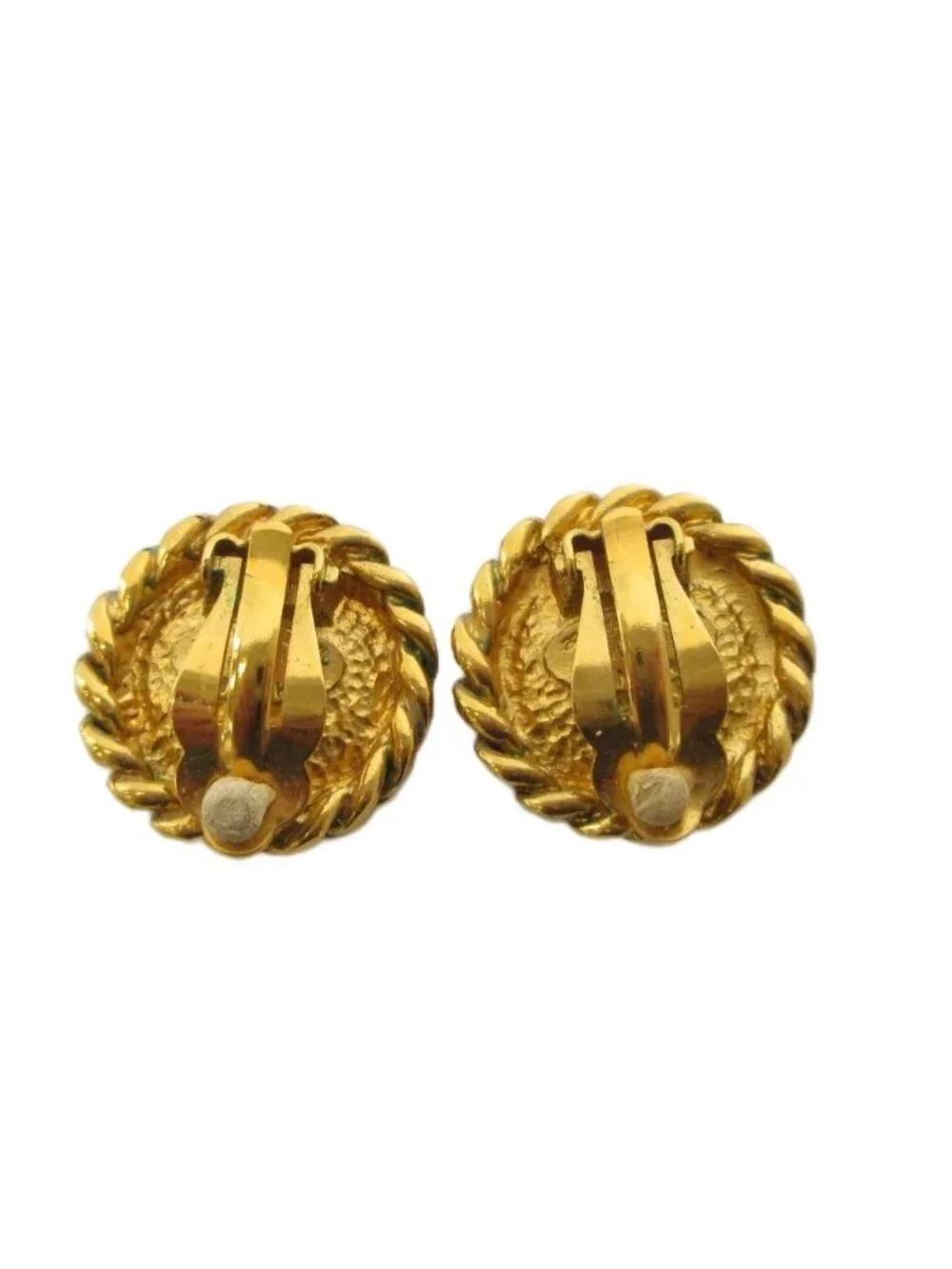 Chanel Vintage Earrings Faux Pearl Gold Color White KH